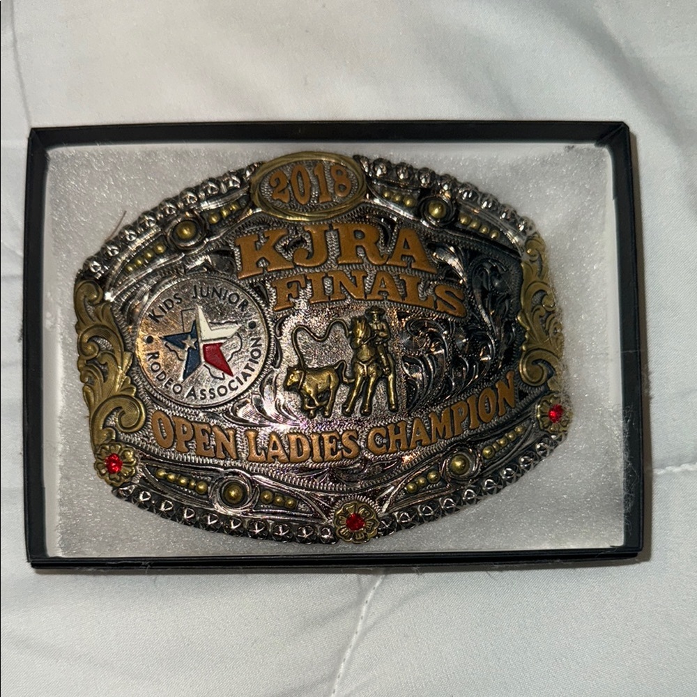 KJRA Finals 2018 Open Ladies Breakaway Champion Belt Buckle - Silver & Gold